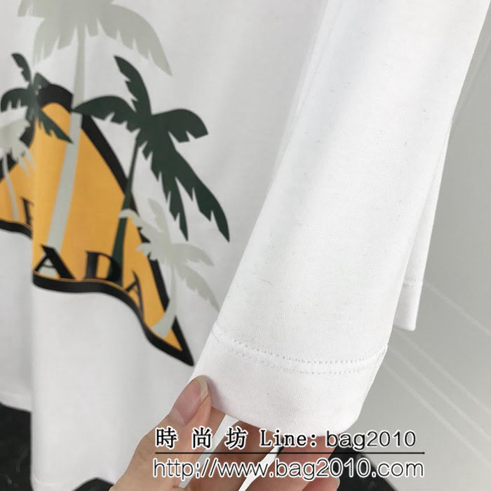 PRADA普拉達 19ss早春度假系列 椰樹圖案 白色短袖 休閒必備款 男女同款 ydi2519